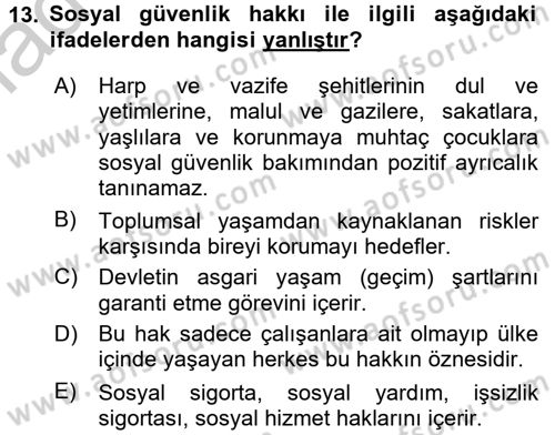 İnsan Hakları Ve Kamu Özgürlükleri Dersi 2016 - 2017 Yılı 3 Ders Sınav Soruları 13. Soru