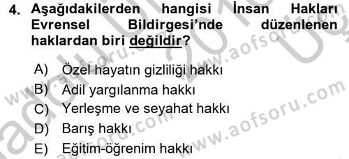 İnsan Hakları Ve Kamu Özgürlükleri Dersi 2016 - 2017 Yılı 3 Ders Sınav Soruları 4. Soru