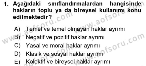 İnsan Hakları Ve Kamu Özgürlükleri Dersi 2016 - 2017 Yılı (Vize) Ara Sınavı 1. Soru