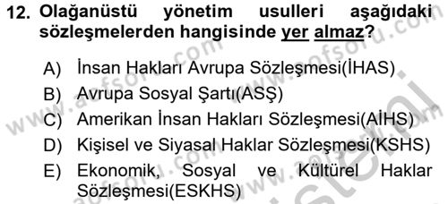 İnsan Hakları Ve Kamu Özgürlükleri Dersi 2016 - 2017 Yılı (Vize) Ara Sınav Soruları 12. Soru