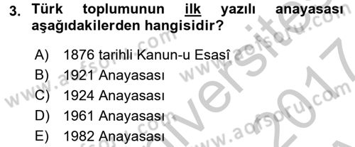 İnsan Hakları Ve Kamu Özgürlükleri Dersi 2016 - 2017 Yılı (Vize) Ara Sınav Soruları 3. Soru