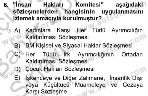 İnsan Hakları Ve Kamu Özgürlükleri Dersi 2016 - 2017 Yılı (Vize) Ara Sınav Soruları 6. Soru