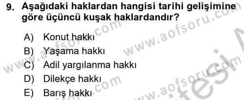 İnsan Hakları Ve Kamu Özgürlükleri Dersi 2016 - 2017 Yılı (Vize) Ara Sınav Soruları 9. Soru