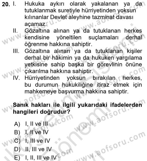 İnsan Hakları Ve Kamu Özgürlükleri Dersi 2016 - 2017 Yılı (Final) Dönem Sonu Sınavı 20. Soru