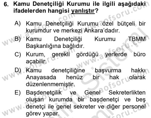 İnsan Hakları Ve Kamu Özgürlükleri Dersi 2016 - 2017 Yılı (Final) Dönem Sonu Sınav Soruları 6. Soru
