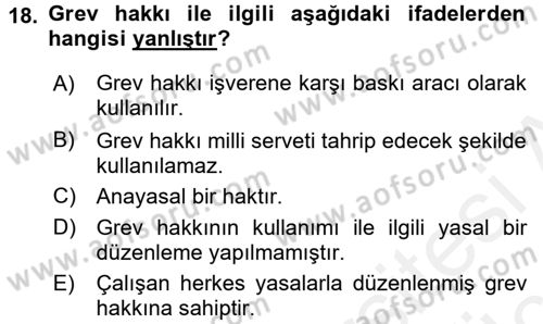 İnsan Hakları Ve Kamu Özgürlükleri Dersi 2017 - 2018 Yılı 3 Ders Sınav Soruları 18. Soru