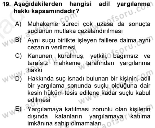 İnsan Hakları Ve Kamu Özgürlükleri Dersi 2017 - 2018 Yılı 3 Ders Sınav Soruları 19. Soru