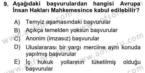 İnsan Hakları Ve Kamu Özgürlükleri Dersi 2017 - 2018 Yılı 3 Ders Sınav Soruları 9. Soru