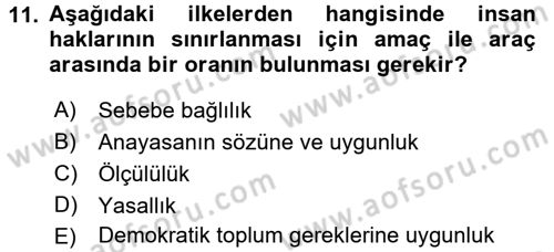 İnsan Hakları Ve Kamu Özgürlükleri Dersi 2017 - 2018 Yılı (Vize) Ara Sınav Soruları 11. Soru