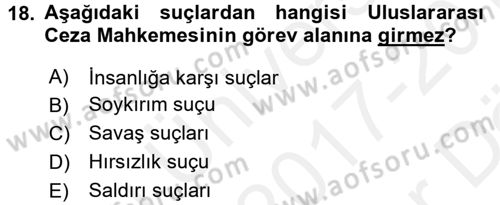 İnsan Hakları Ve Kamu Özgürlükleri Dersi 2017 - 2018 Yılı (Vize) Ara Sınav Soruları 18. Soru