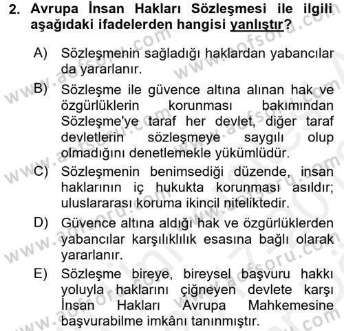İnsan Hakları Ve Kamu Özgürlükleri Dersi 2017 - 2018 Yılı (Vize) Ara Sınav Soruları 2. Soru