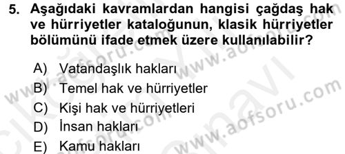 İnsan Hakları Ve Kamu Özgürlükleri Dersi 2017 - 2018 Yılı (Vize) Ara Sınav Soruları 5. Soru