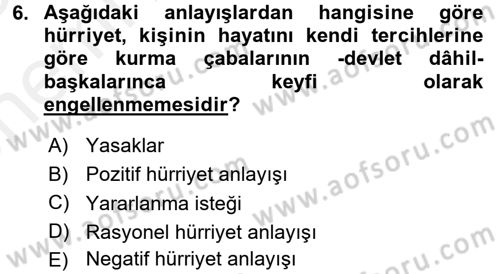 İnsan Hakları Ve Kamu Özgürlükleri Dersi 2017 - 2018 Yılı (Vize) Ara Sınav Soruları 6. Soru