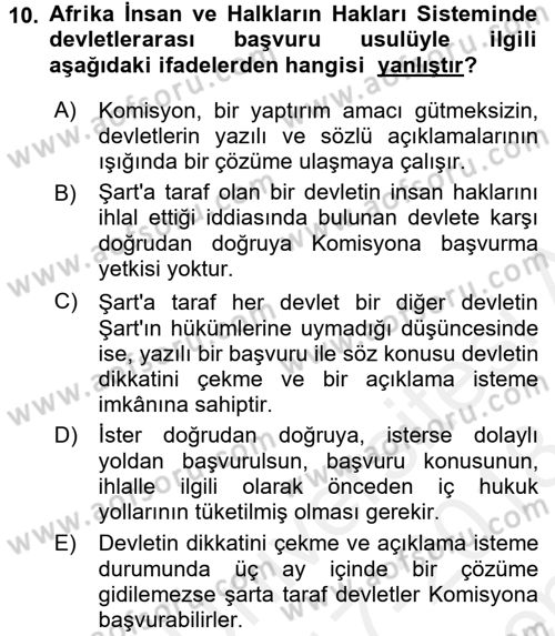İnsan Hakları Ve Kamu Özgürlükleri Dersi 2017 - 2018 Yılı (Final) Dönem Sonu Sınav Soruları 10. Soru