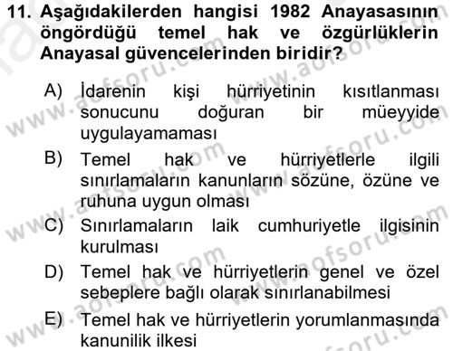 İnsan Hakları Ve Kamu Özgürlükleri Dersi 2017 - 2018 Yılı (Final) Dönem Sonu Sınav Soruları 11. Soru