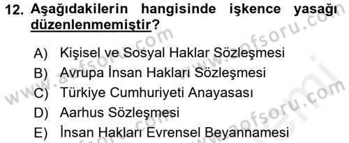 İnsan Hakları Ve Kamu Özgürlükleri Dersi 2017 - 2018 Yılı (Final) Dönem Sonu Sınav Soruları 12. Soru