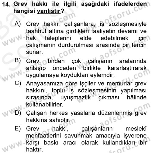 İnsan Hakları Ve Kamu Özgürlükleri Dersi 2017 - 2018 Yılı (Final) Dönem Sonu Sınav Soruları 14. Soru