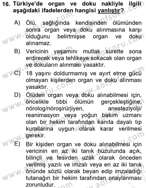 İnsan Hakları Ve Kamu Özgürlükleri Dersi 2017 - 2018 Yılı (Final) Dönem Sonu Sınav Soruları 16. Soru