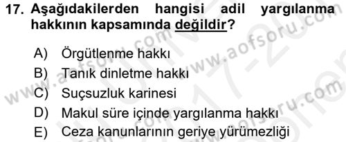 İnsan Hakları Ve Kamu Özgürlükleri Dersi 2017 - 2018 Yılı (Final) Dönem Sonu Sınav Soruları 17. Soru