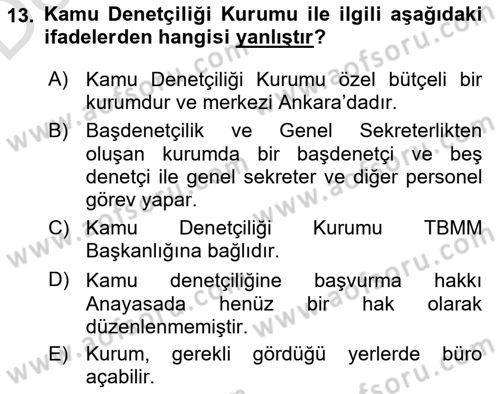 İnsan Hakları Ve Kamu Özgürlükleri Dersi 2018 - 2019 Yılı 3 Ders Sınav Soruları 13. Soru