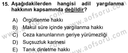 İnsan Hakları Ve Kamu Özgürlükleri Dersi 2018 - 2019 Yılı 3 Ders Sınav Soruları 15. Soru