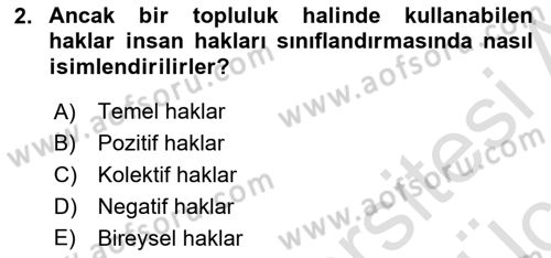 İnsan Hakları Ve Kamu Özgürlükleri Dersi 2018 - 2019 Yılı 3 Ders Sınav Soruları 2. Soru