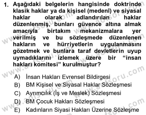 İnsan Hakları Ve Kamu Özgürlükleri Dersi 2018 - 2019 Yılı (Vize) Ara Sınav Soruları 1. Soru