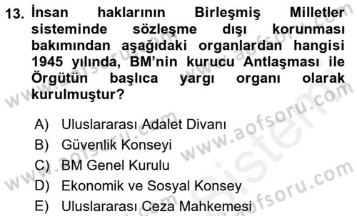İnsan Hakları Ve Kamu Özgürlükleri Dersi 2018 - 2019 Yılı (Vize) Ara Sınav Soruları 13. Soru