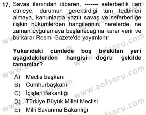 İnsan Hakları Ve Kamu Özgürlükleri Dersi 2018 - 2019 Yılı (Vize) Ara Sınav Soruları 17. Soru
