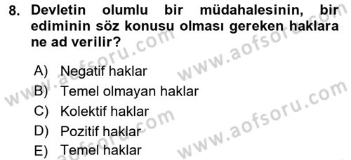 İnsan Hakları Ve Kamu Özgürlükleri Dersi 2018 - 2019 Yılı (Vize) Ara Sınav Soruları 8. Soru