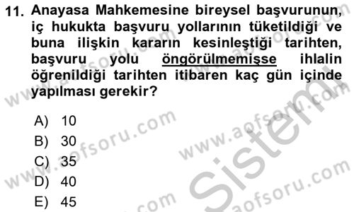 İnsan Hakları Ve Kamu Özgürlükleri Dersi 2018 - 2019 Yılı Yaz Okulu Sınav Soruları 11. Soru