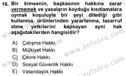 İnsan Hakları Ve Kamu Özgürlükleri Dersi 2018 - 2019 Yılı Yaz Okulu Sınav Soruları 16. Soru