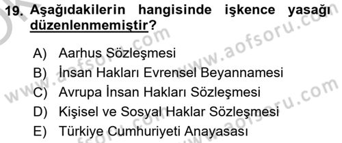 İnsan Hakları Ve Kamu Özgürlükleri Dersi 2018 - 2019 Yılı Yaz Okulu Sınav Soruları 19. Soru
