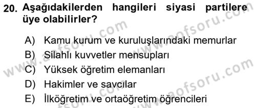 İnsan Hakları Ve Kamu Özgürlükleri Dersi 2018 - 2019 Yılı Yaz Okulu Sınav Soruları 20. Soru