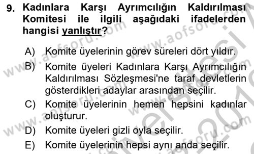 İnsan Hakları Ve Kamu Özgürlükleri Dersi 2018 - 2019 Yılı Yaz Okulu Sınav Soruları 9. Soru