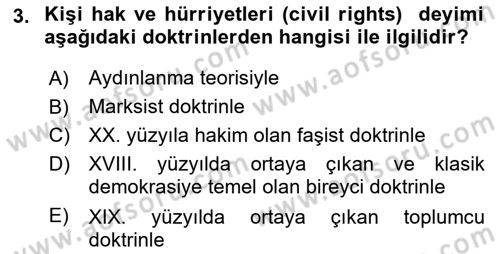 İnsan Hakları Ve Kamu Özgürlükleri Dersi 2019 - 2020 Yılı (Vize) Ara Sınavı 3. Soru