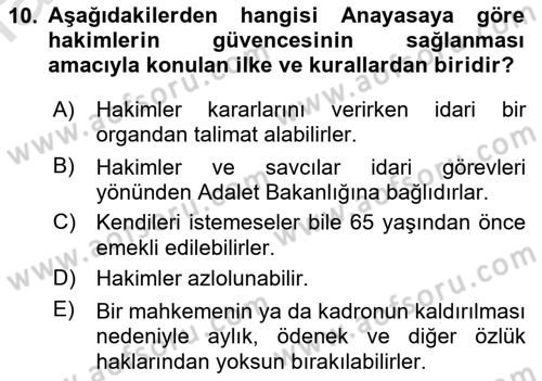 İnsan Hakları Ve Kamu Özgürlükleri Dersi 2019 - 2020 Yılı (Final) Dönem Sonu Sınav Soruları 10. Soru