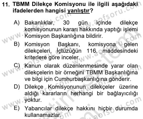 İnsan Hakları Ve Kamu Özgürlükleri Dersi 2019 - 2020 Yılı (Final) Dönem Sonu Sınav Soruları 11. Soru