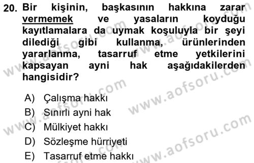 İnsan Hakları Ve Kamu Özgürlükleri Dersi 2019 - 2020 Yılı (Final) Dönem Sonu Sınav Soruları 20. Soru