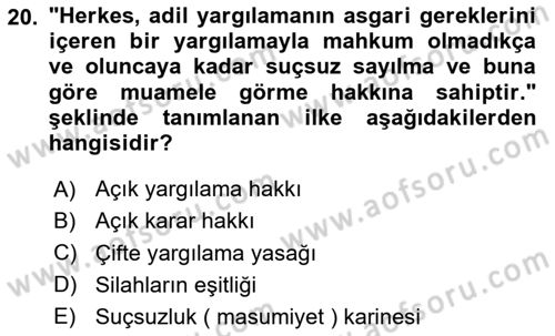 İnsan Hakları Ve Kamu Özgürlükleri Dersi 2020 - 2021 Yılı Yaz Okulu Sınav Soruları 20. Soru