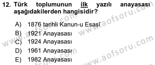 İnsan Hakları Ve Kamu Özgürlükleri Dersi 2021 - 2022 Yılı (Vize) Ara Sınavı 12. Soru