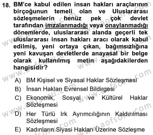 İnsan Hakları Ve Kamu Özgürlükleri Dersi 2021 - 2022 Yılı (Vize) Ara Sınavı 18. Soru