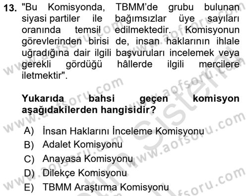 İnsan Hakları Ve Kamu Özgürlükleri Dersi 2022 - 2023 Yılı Yaz Okulu Sınav Soruları 13. Soru