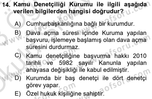 İnsan Hakları Ve Kamu Özgürlükleri Dersi 2022 - 2023 Yılı Yaz Okulu Sınav Soruları 14. Soru
