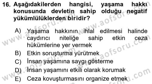 İnsan Hakları Ve Kamu Özgürlükleri Dersi 2022 - 2023 Yılı Yaz Okulu Sınav Soruları 16. Soru