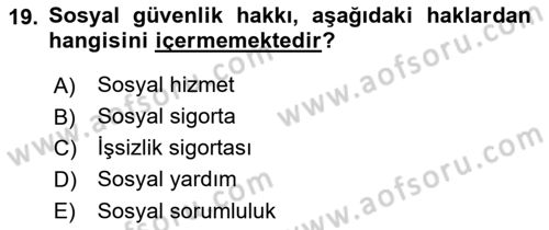 İnsan Hakları Ve Kamu Özgürlükleri Dersi 2022 - 2023 Yılı Yaz Okulu Sınav Soruları 19. Soru