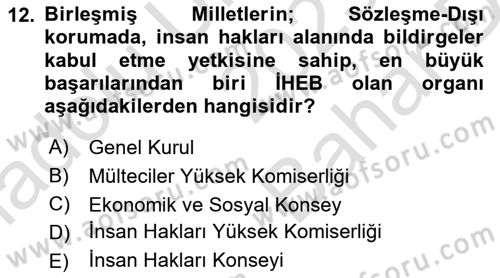 İnsan Hakları Ve Kamu Özgürlükleri Dersi 2023 - 2024 Yılı (Vize) Ara Sınav Soruları 12. Soru