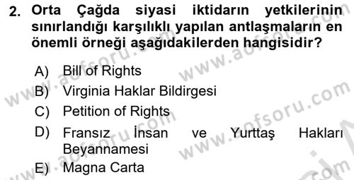 İnsan Hakları Ve Kamu Özgürlükleri Dersi 2023 - 2024 Yılı (Vize) Ara Sınav Soruları 2. Soru