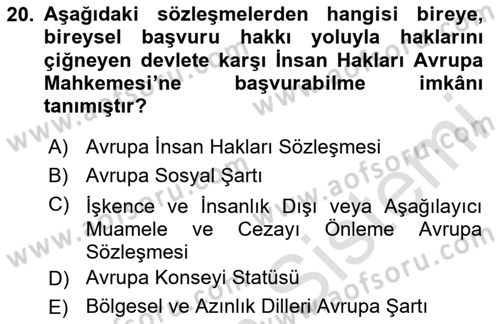 İnsan Hakları Ve Kamu Özgürlükleri Dersi 2023 - 2024 Yılı (Vize) Ara Sınav Soruları 20. Soru