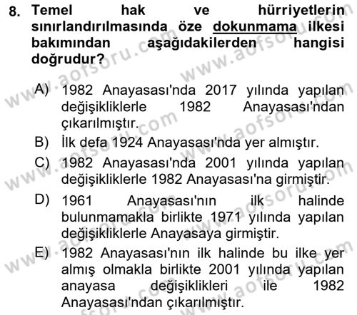 İnsan Hakları Ve Kamu Özgürlükleri Dersi 2023 - 2024 Yılı (Vize) Ara Sınav Soruları 8. Soru